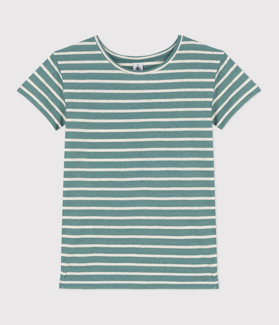 CAMISETA RECTA ALGODÓN Y LINO para mujer verde BRUT/blanco AVALANCHE