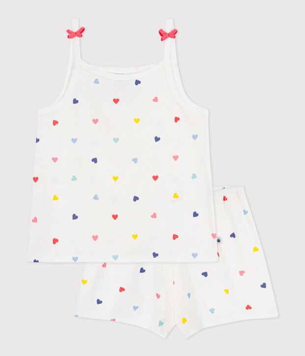Pijama corto infantil de algod&oacute;n con tirantes y estampado de corazones blanco/multicolor