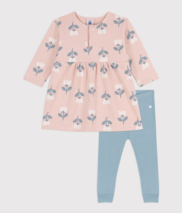 Vestido de mulet&oacute;n estampado con leggings para beb&eacute; rosa/multicolor