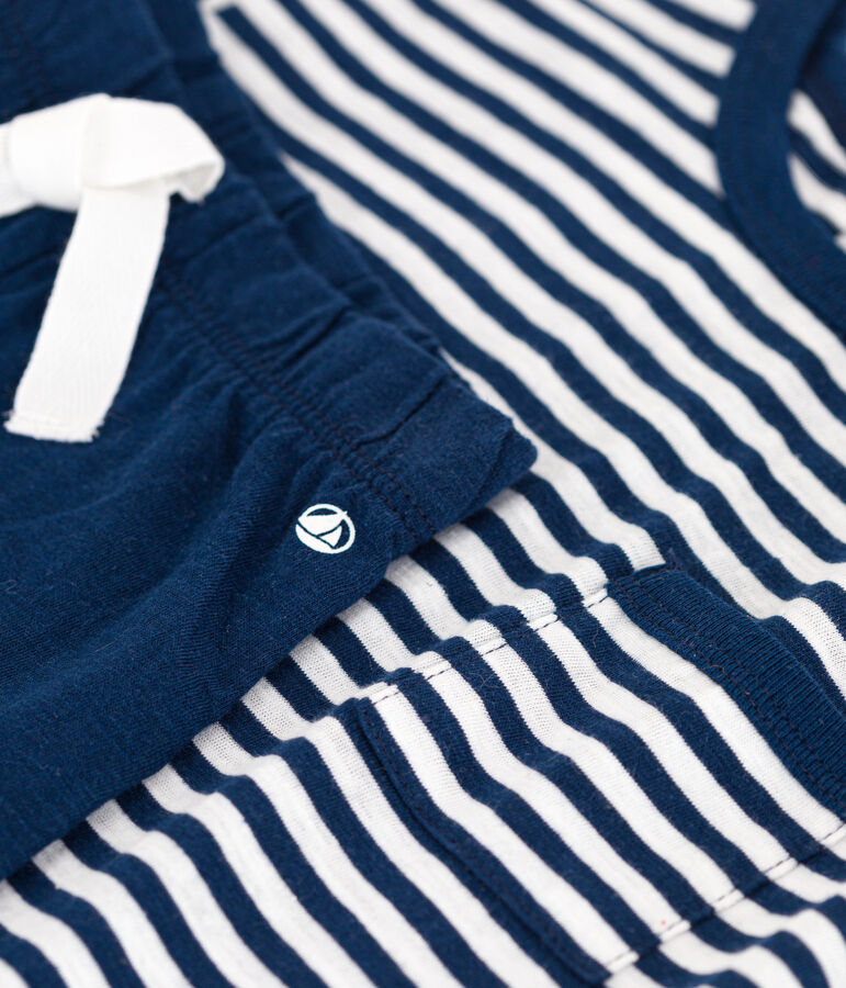 Conjunto de punto flameado y algod&oacute;n para beb&eacute; azul/blanco