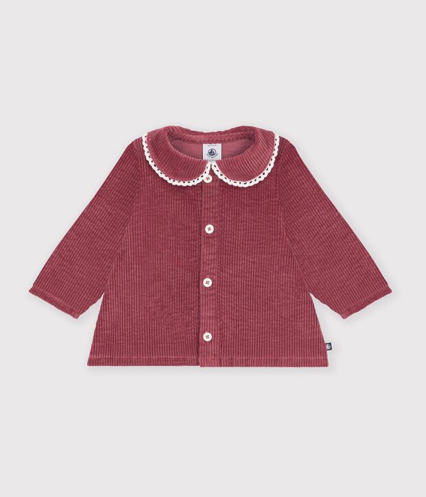 Blusa lisa de terciopelo de manga larga para beb&eacute; rosa
