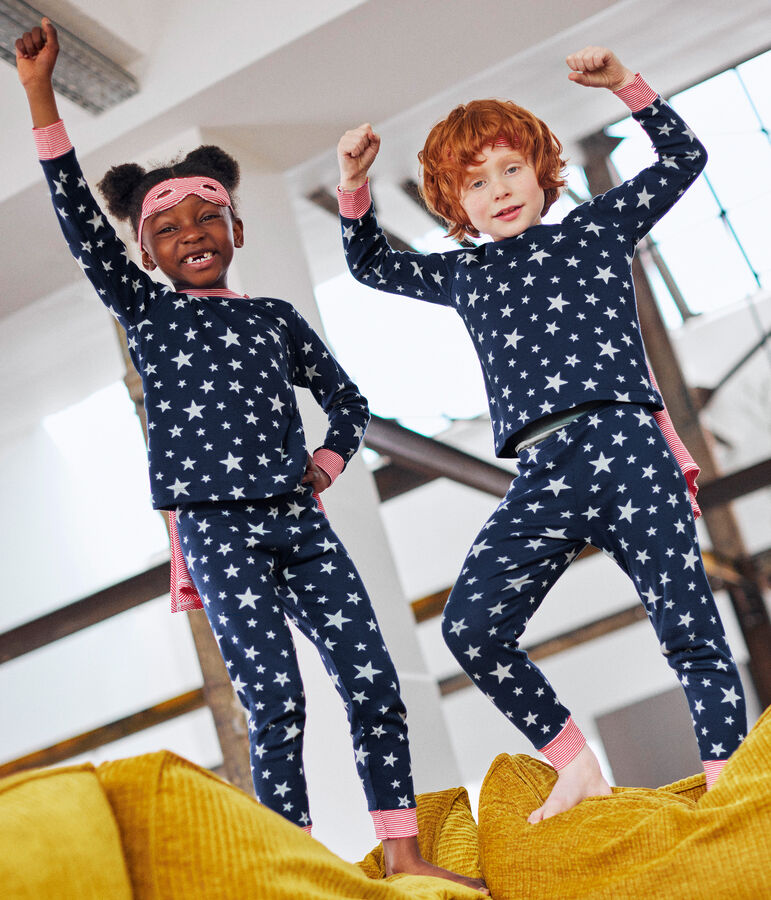 Pijama disfraz fosforescente de algod&oacute;n para ni&ntilde;o/ni&ntilde;a azul/blanco