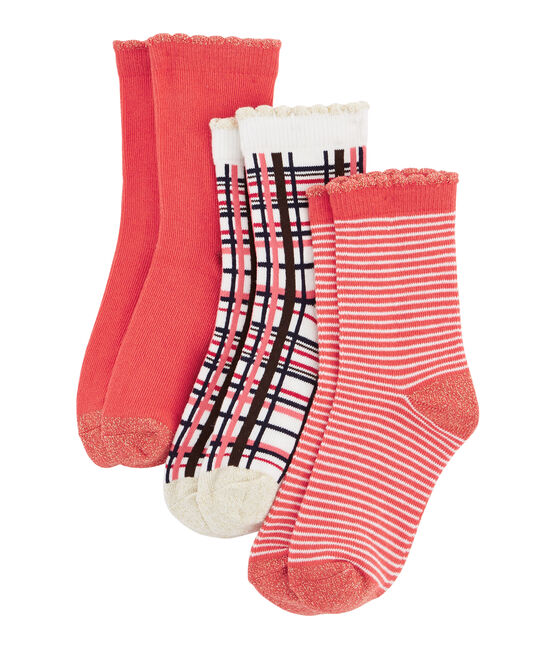 Lote de 3 pares de calcetines infantiles para niña rojo SIGNAL/blanco MULTICO