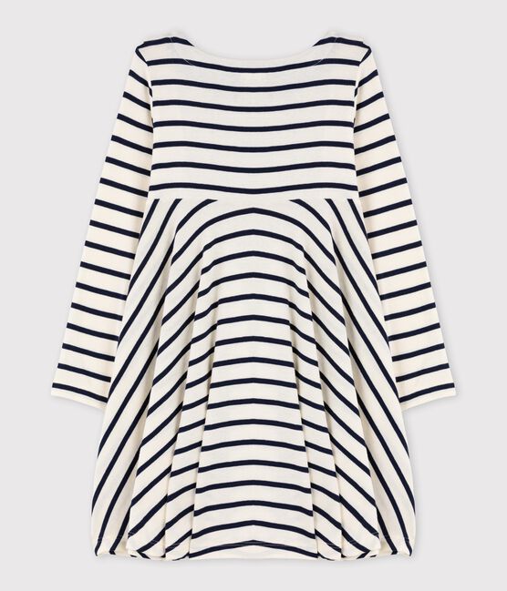 Vestido de manga larga para niña beige COQUILLE/azul SMOKING CN