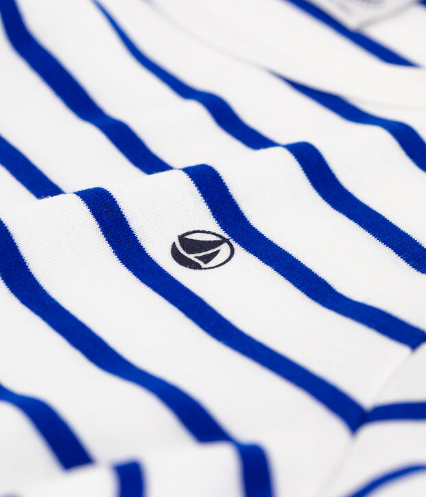 Pijama corto a rayas de ni&ntilde;o de algod&oacute;n blanco/azul