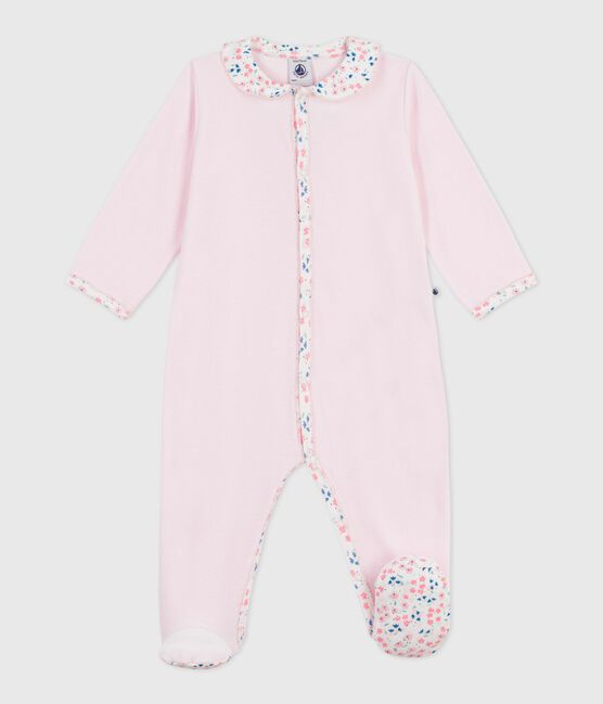 Pijama liso de terciopelo con cuello para bebé rosa BARELY