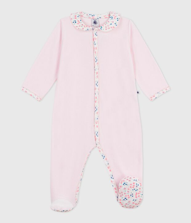 Pijama liso de terciopelo con cuello para beb&eacute; BARELY