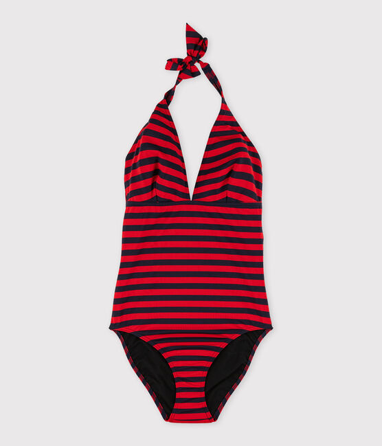 Traje de baño de 1 pieza reciclado de mujer azul SMOKING/rojo TERKUIT