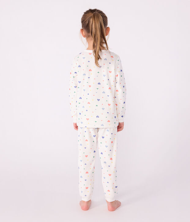 Pijama infantil de terciopelo con estampado de corazones blanco/multicolor