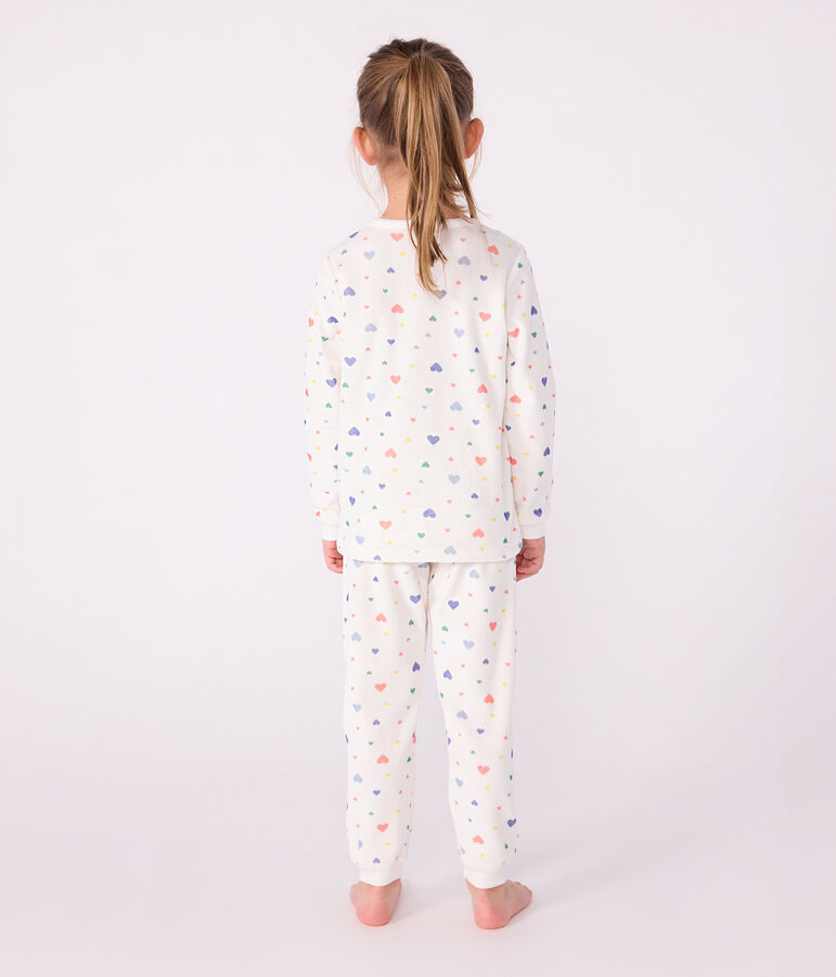 Pijama infantil de terciopelo con estampado de corazones blanco/multicolor
