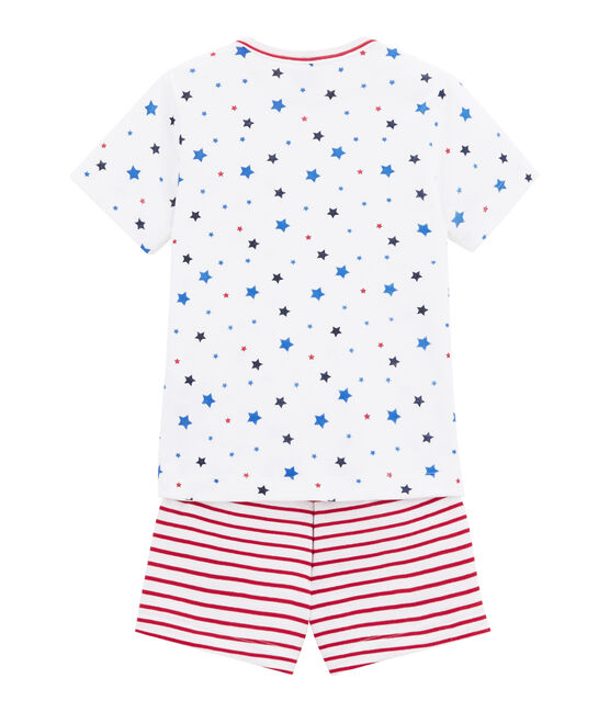 Pijama corto estampado y rayado para niño blanco MARSHMALLOW/blanco MULTICO
