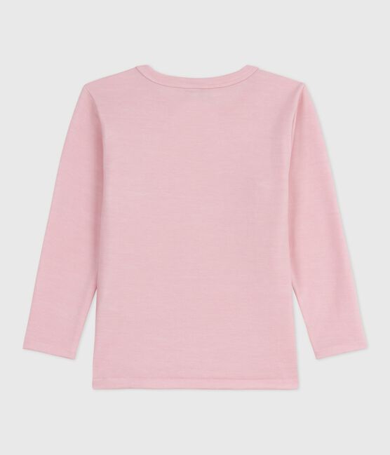 Camiseta infantil lisa de manga larga de lana y algodón rosa JOLI