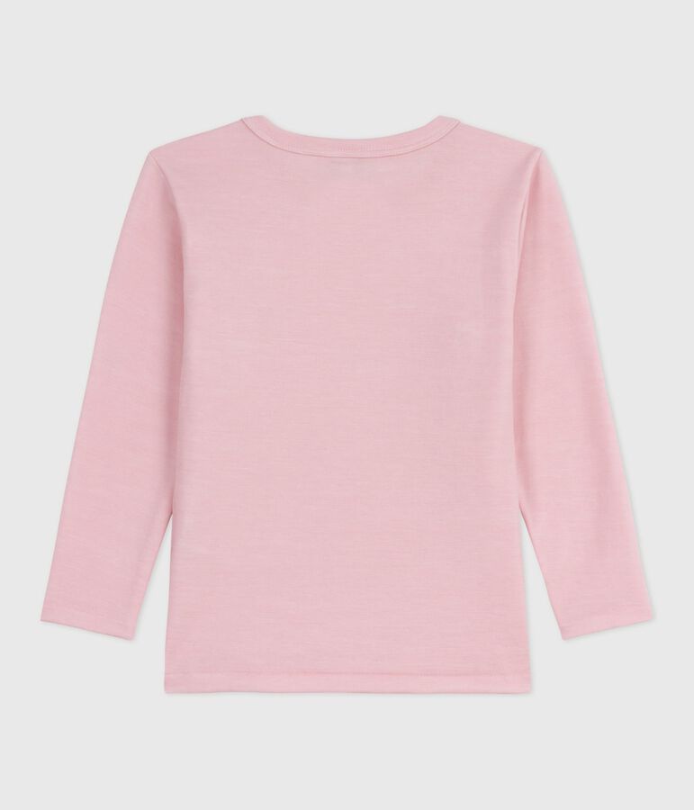 Camiseta infantil lisa de manga larga de lana y algod&oacute;n rosa