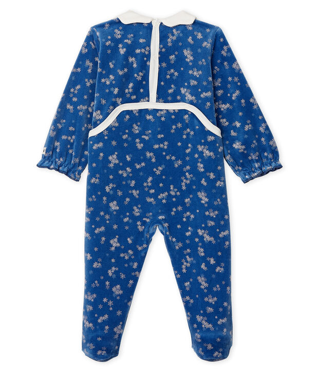 Pijama de terciopelo para beb&eacute; ni&ntilde;a azul/blanco