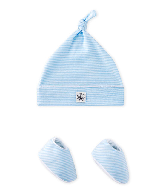 Conjunto de gorrito de nacimiento y zapatitos de bebé azul FRAICHEUR/blanco ECUME
