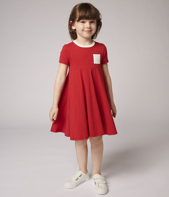 Vestido de manga corta de punto de niña rojo TERKUIT
