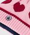 Gorro infantil de punto tricotado de jacquard con forro polar rosa/rojo