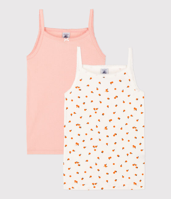 Juego de 2 camisetas de tirantes de algodón con naranjitas para niña variante 1