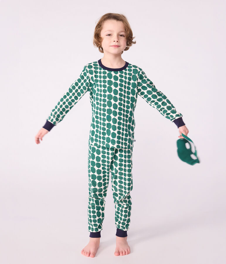 Pijama disfraz infantil de algod&oacute;n con estampado de cocodrilo crudo/verde