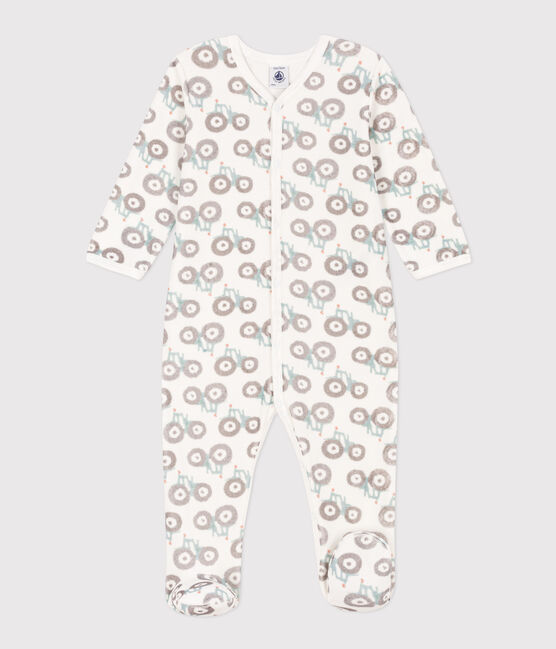 Pijama de terciopelo con tractores para bebé blanco MARSHMALLOW/blanco MULTICO
