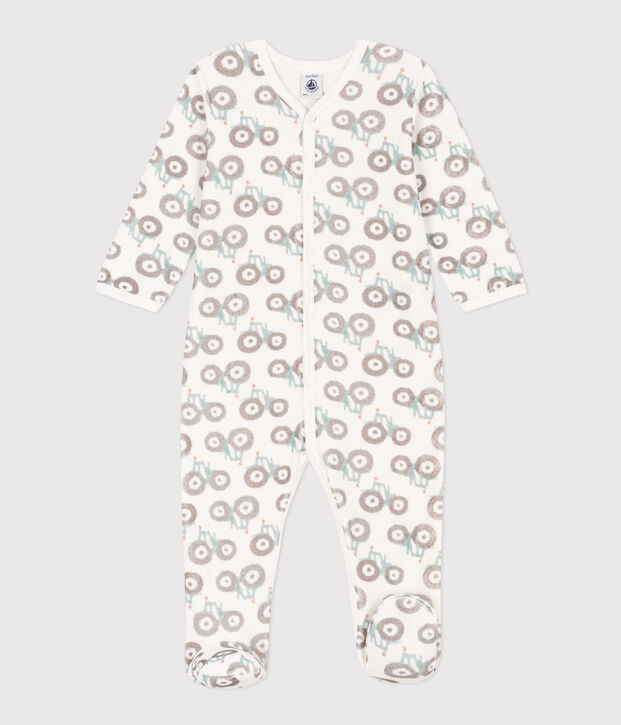 Pijama de terciopelo con tractores para beb&eacute; blanco/multicolor