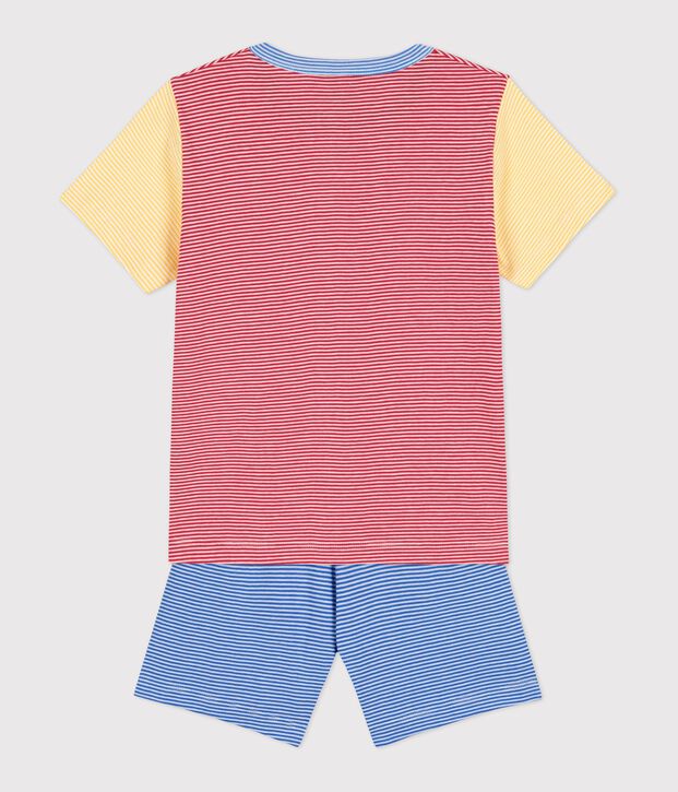 Pijama corto de algod&oacute;n milrayas rojo, azul y amarillo para ni&ntilde;o rojo/multicolor