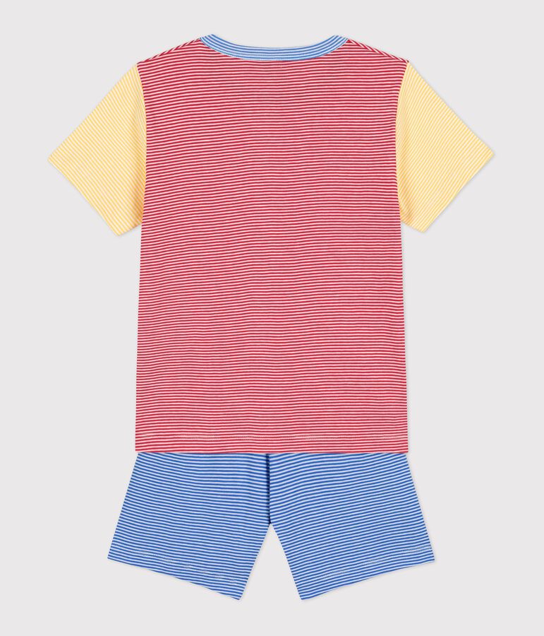 Pijama corto de algod&oacute;n milrayas rojo, azul y amarillo para ni&ntilde;o rojo/multicolor