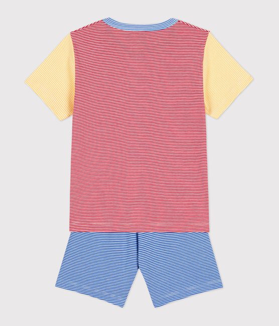 Pijama corto de algodón milrayas rojo, azul y amarillo para niño rojo PEPS/blanco MULTICO