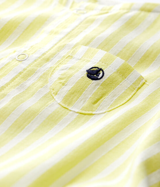 Mono corto de rayas amarillas de bebé en popelina de algodón ecológico amarillo JAUNE/blanco MARSHMALLOW