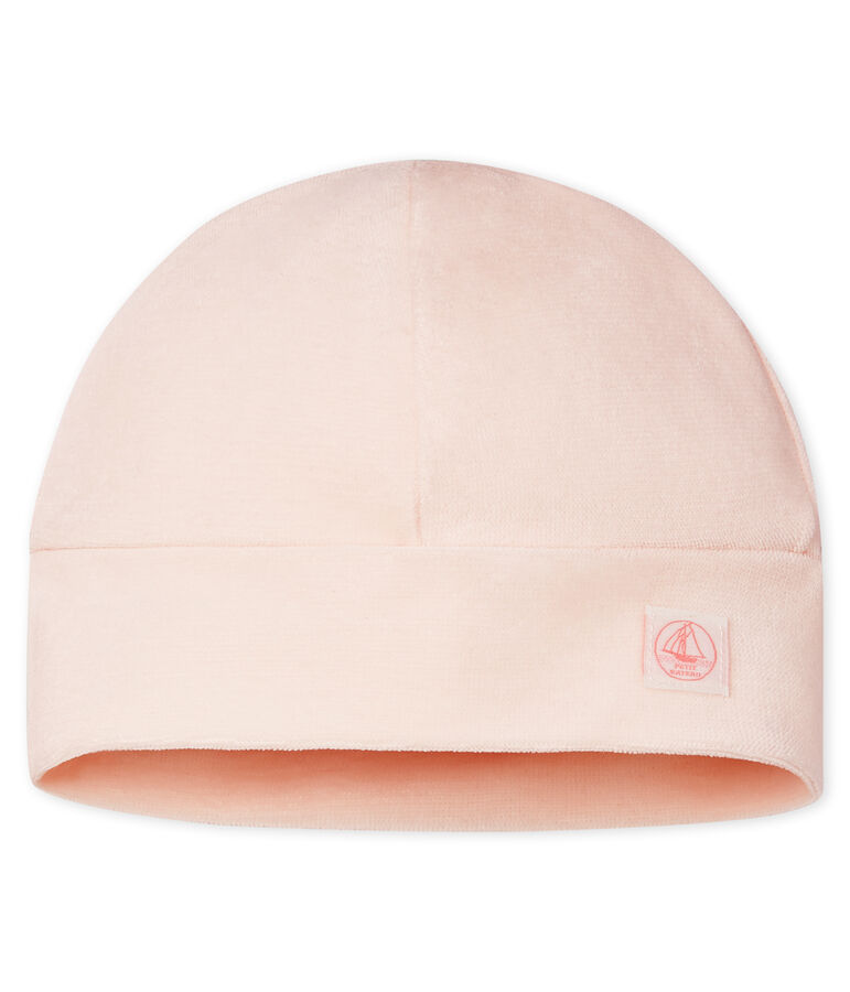 Gorro de reci&eacute;n nacido de terciopelo rosa FLEUR