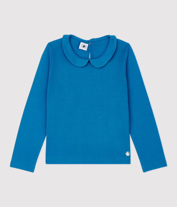 Camiseta de manga larga de algod&oacute;n de ni&ntilde;a azul