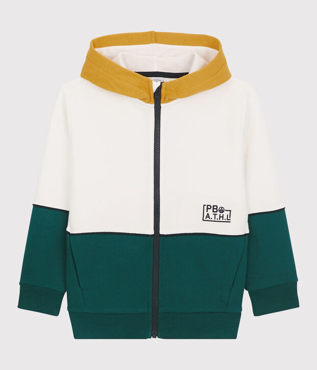 Sudadera con capucha de mulet&oacute;n de ni&ntilde;o blanco/verde