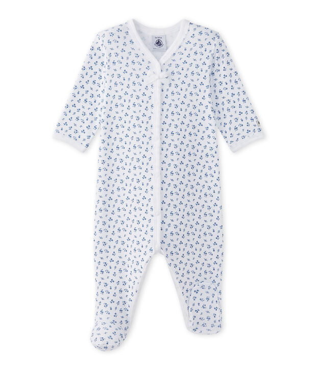 Pijama estampado para beb&eacute; ni&ntilde;a blanco/azul