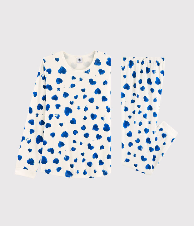 Pijama de chica - mujer con corazones de punto blanco/azul