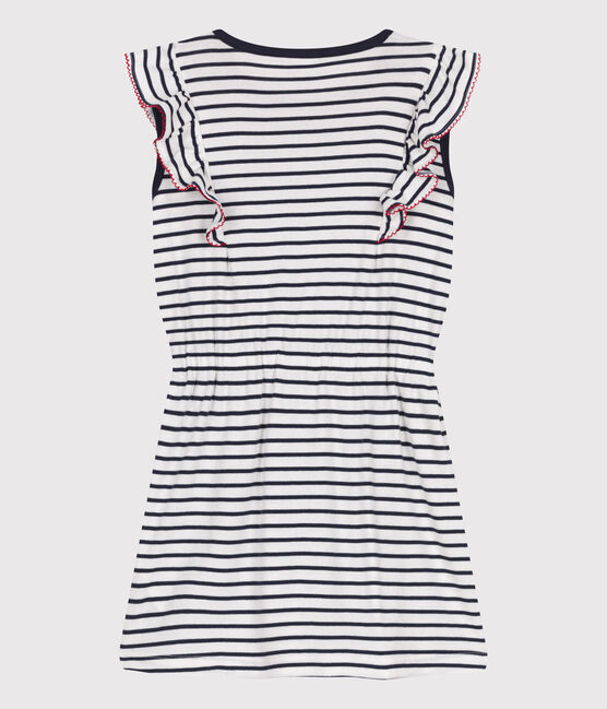 Vestido infantil sin mangas de algodón a rayas blanco MARSHMALLOW/azul SMOKING