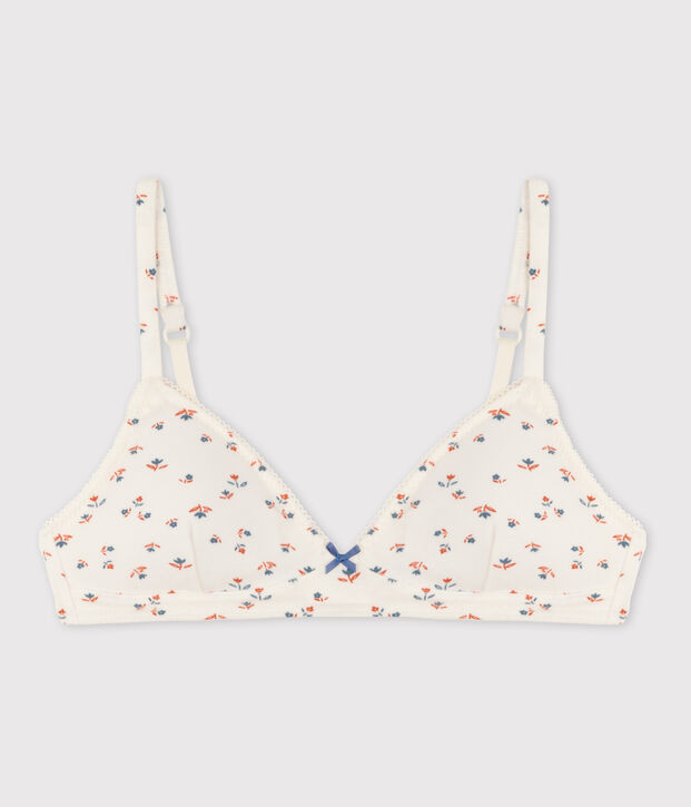 Sujetador de algod&oacute;n y elastano con relleno y flores de chica blanco/multicolor