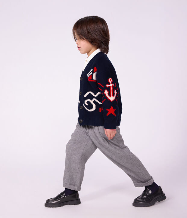 Pantal&oacute;n infantil de pinzas de franela de algod&oacute;n gris