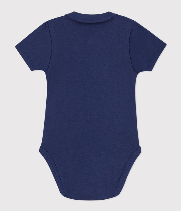 Body de algod&oacute;n de manga corta con cuello para beb&eacute; azul