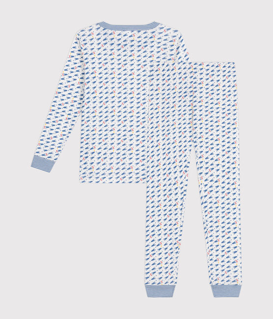 Pijama infantil ajustado de algodón con estampado de cohetes blanco MARSHMALLOW/blanco MULTICO