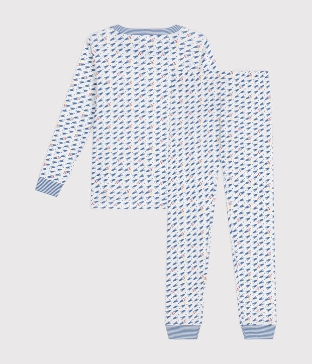 Pijama infantil ajustado de algod&oacute;n con estampado de cohetes blanco/multicolor
