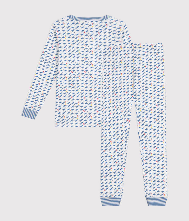 Pijama infantil ajustado de algod&oacute;n con estampado de cohetes blanco/multicolor