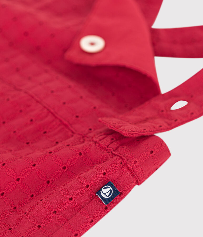 Peto corto de algod&oacute;n con bordado ingl&eacute;s para beb&eacute; rojo