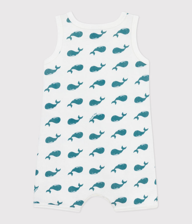 Mono corto de algod&oacute;n con ballenas para beb&eacute; blanco/verde