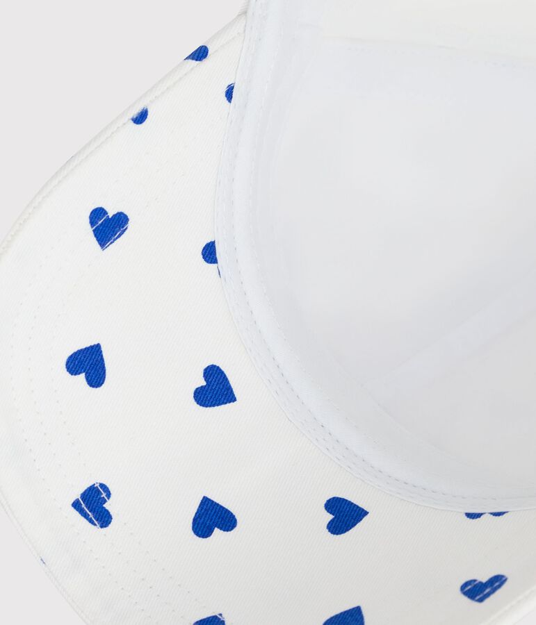 Sombrero infantil de sarga con estampado de corazones blanco/azul