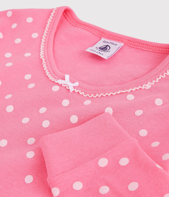 Pijama snugfit de lunares de niña de algodón rosa PETAL/blanco ECUME