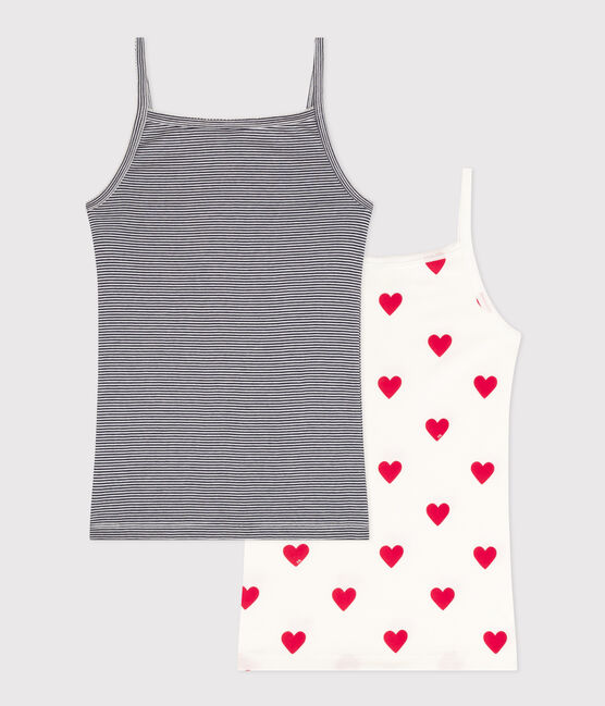 Juego de 2 camisetas de tirantes de algodón con corazón y raya para mujer variante 1