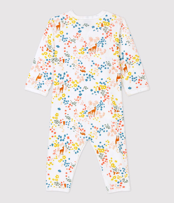 Pelele de bebé con estampado de flores de algodón orgánico blanco MARSHMALLOW/blanco MULTICO