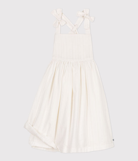 Vestido infantil largo de tirantes de algodón liso blanco ECUME
