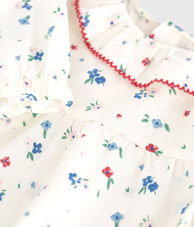 Blusa de algod&oacute;n de manga larga con estampado de flores para beb&eacute; blanco/multicolor