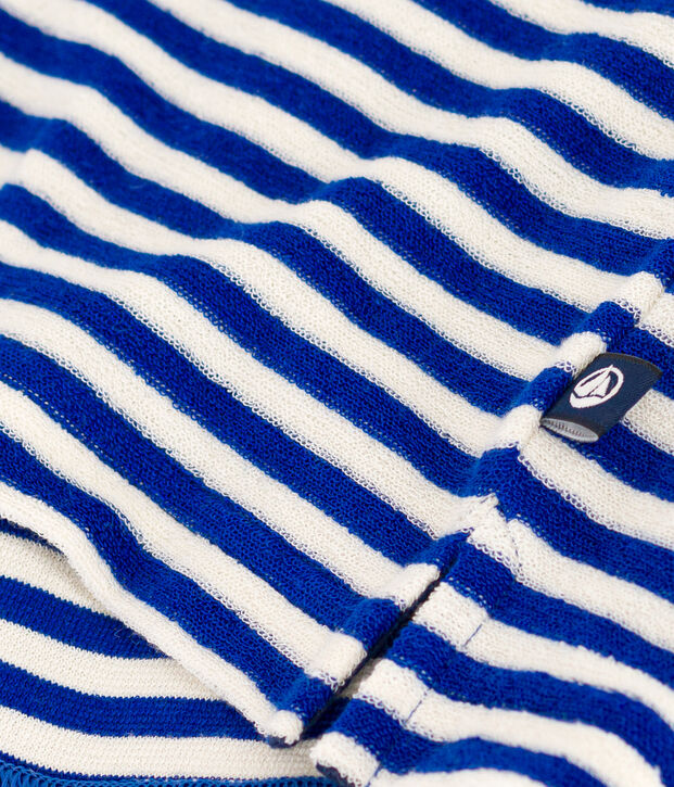 Camiseta le Boxy de algod&oacute;n de esponja a rayas de mujer azul/crudo